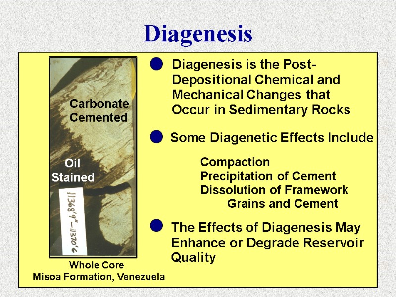 Diagenesis Carbonate Cemented Oil Stained Diagenesis is the Post- Depositional Chemical and Mechanical Changes